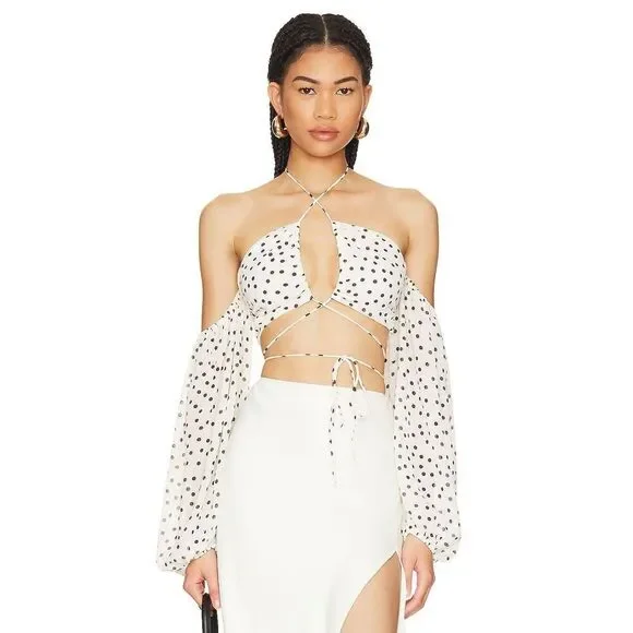 Majorelle Mattie Crop Top in Black & Cream Dot - Picture 1 of 7
